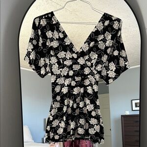 White House Black Market Black and White Floral Blouse